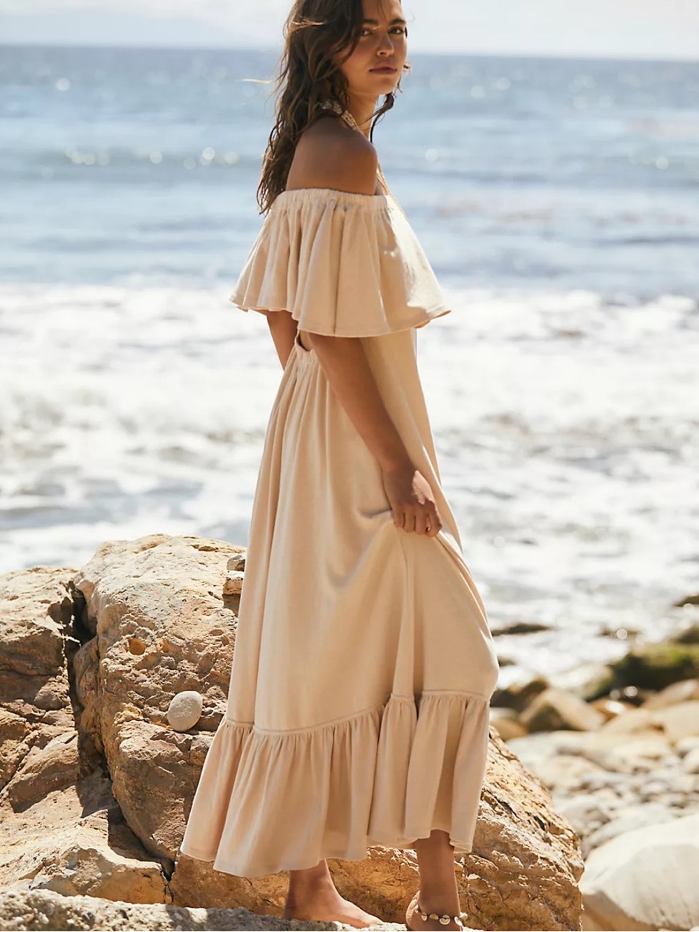 NWT Free People Lynne Midi Dress in Bleached Sand - M